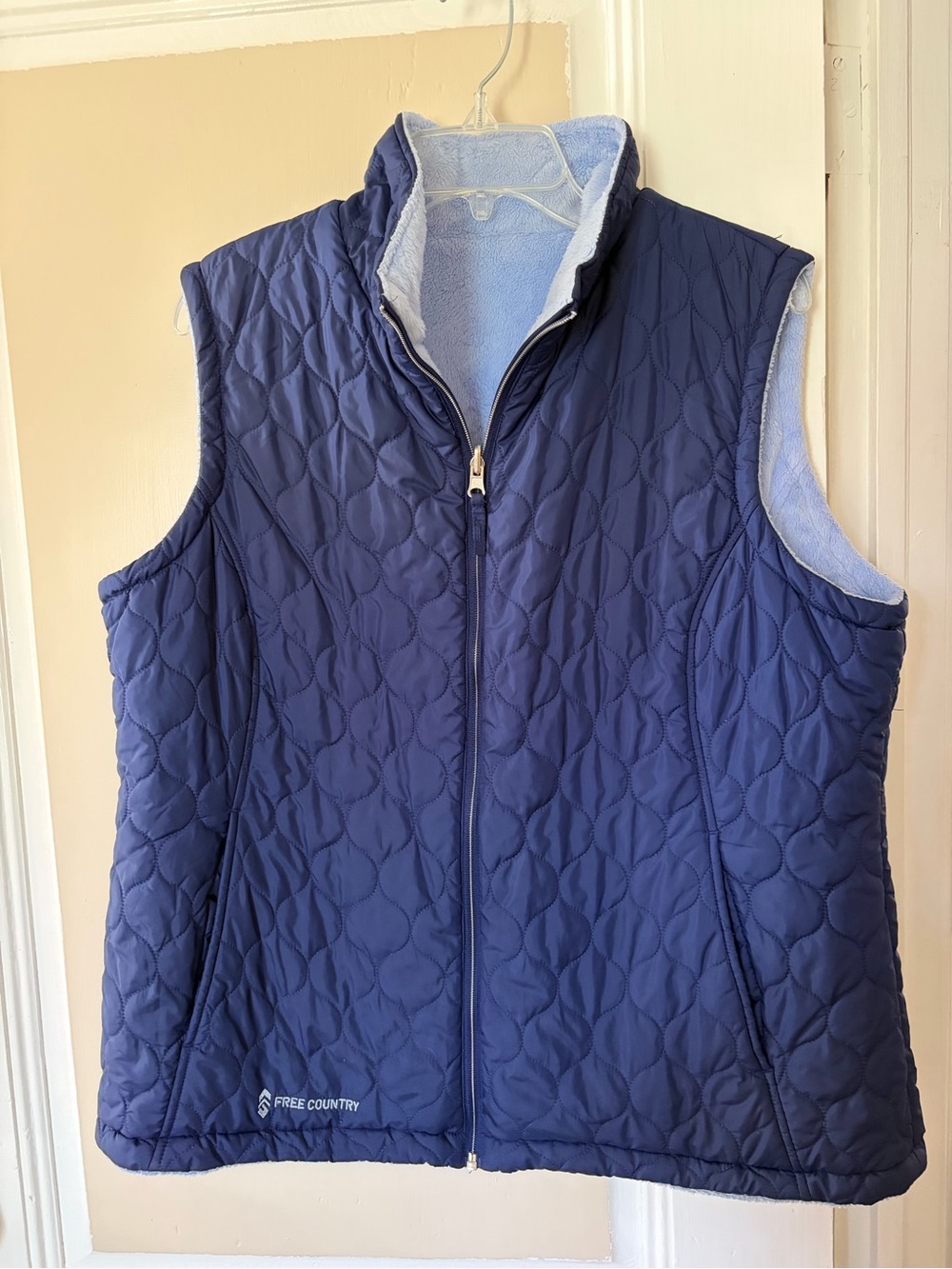 Free Country Women's Navy Quilted Reversible Vest with Light Blue Lining